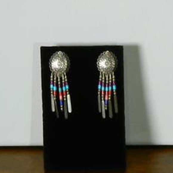 Navajo Pierced Earrings Necklace Set Sterling Silver Turquoise Vintage - Picture 8 of 14